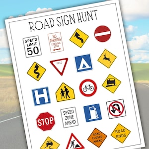 Car Games for Kids, Road Trip Activities, Road Trip Games, Road Signs Scavenger Hunt Game, Printable Travel Games