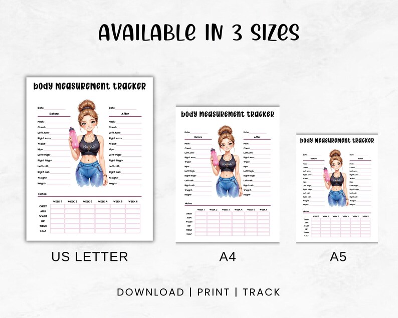 Body Measurement Chart, Body Measurement Tracker for Weight Loss ...