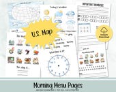 Morning Menu Homeschool, Morning Menu Printable, Morning Calendar for Elementary Education, Homeschool Morning Menu Resources