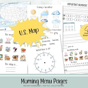 Morning Menu Homeschool, Morning Menu Printable, Morning Calendar for Elementary Education, Homeschool Morning Menu Resources