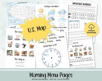 Morning Menu Homeschool, Morning Menu Printable, Morning Calendar for Elementary Education, Homeschool Morning Menu Resources