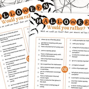 ¿Qué preferirías en Halloween?, Juego de fiesta de Halloween, Actividad imprimible de Halloween para niños, Juegos de Halloween para niños, Juego de Halloween Rather