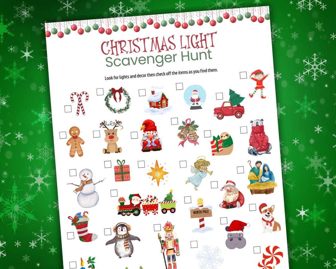 Christmas Light Scavenger Hunt for Kids, Friendsmas Game, Christmas Eve ...