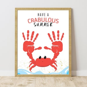 Summer Handprint Crab Craft, Handprint Art Printable, Toddler Handprint Art, Summer Activity, Handprint Keepsake