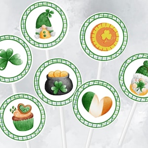 St. Patrick&#39;s Day Cupcake Toppers, Circle Cupcake Toppers, St. Patrick&#39;s Birthday Cupcake Topper Printable Cupcake Toppers