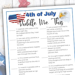 Funny 4th of July Printable, Riddle Me This Trivia Questions and Answers, Patriotic Trivia Game, Fourth of July Games and Trivia Printable