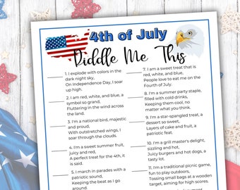 Riddle Me This Trivia Questions and Answers for the Fourth of July, Patriotic Trivia Game, Fourth of July Games, Ice Breaker Games