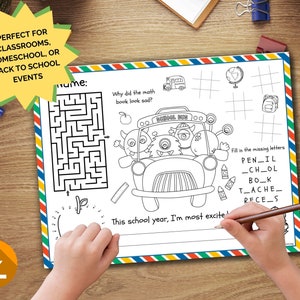 Activity Placemat Back to School, Welcome Back Coloring Placemat, First ...
