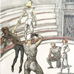 Toulouse Lautrec Circus Acrobats 1967 Art Lithograph Matted 2nd Gen Art Print