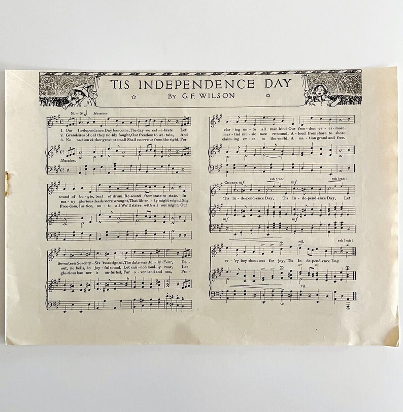 1916 Sheet Music Tis Independence Day G.F. Wilson Antique Ephemera LGADYC3 image 2