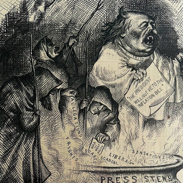 Thomas Nast Witches 1874 Victorian Woodcut Engraving Political Satire LGBinTN1