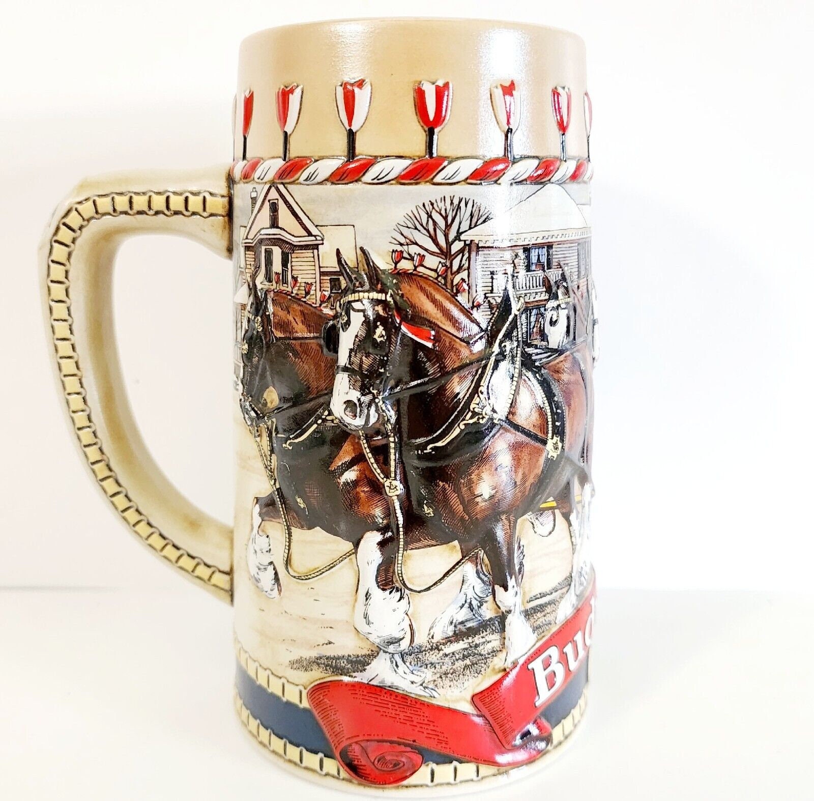 Budweiser Clydesdale Holiday Beer Stein Collector's B Series 1986