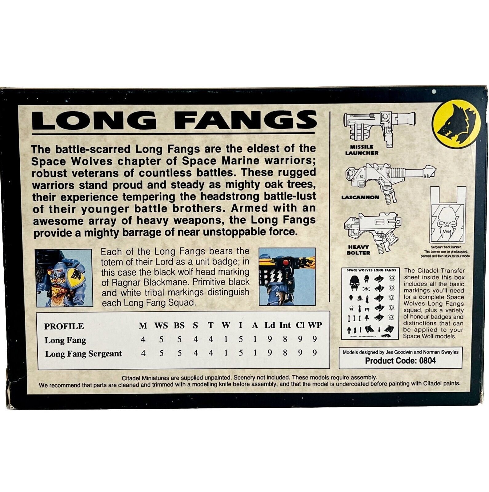 Warhammer 40K 1992 Space Wolves Long Fangs W/ Box Metal