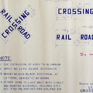 1972 Railroad Crossing Bangor Aroostook Flashing Sign Blueprint K24 Train DWDD12