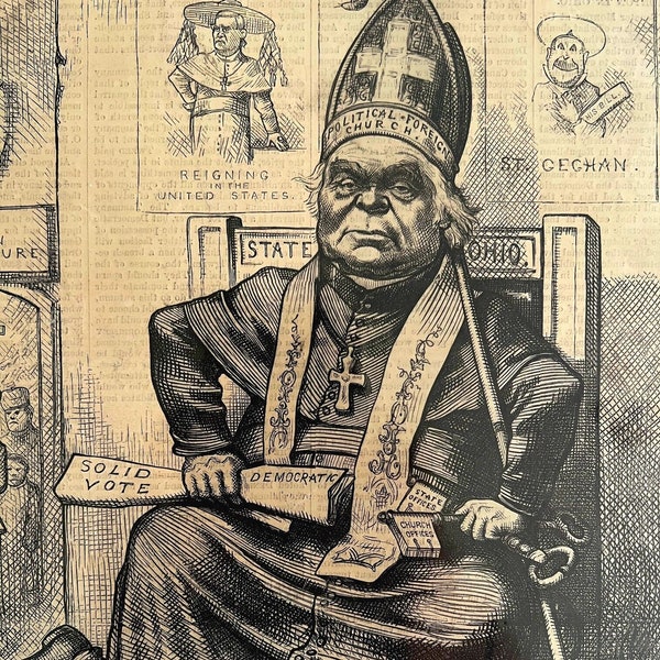 Thomas Nast Ohio Governor Pope Satire 1875 Victorian Woodcut Engraving LGBinTN2