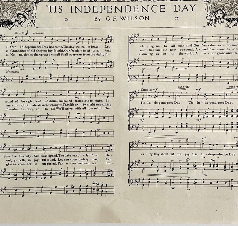 1916 Sheet Music Tis Independence Day G.F. Wilson Antique Ephemera LGADYC3 image 1