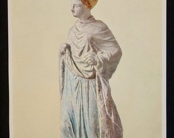 1927 Clay Woman Statuette From Tanagra Lithograph Art Print Greece BC