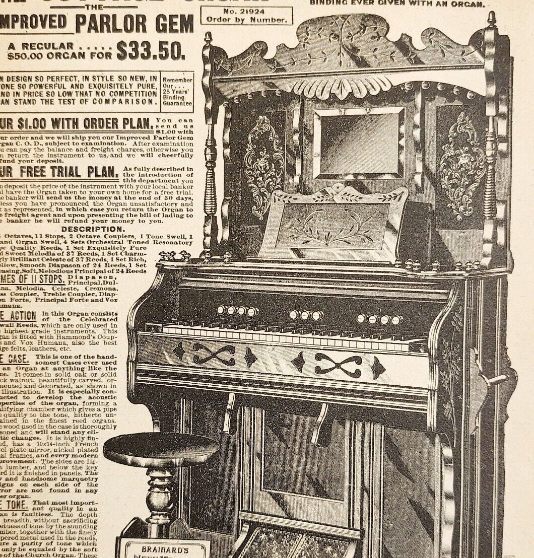 1900 Cottage Parlor Organ Advertisement Victorian Sears Roebuck 5.25 X