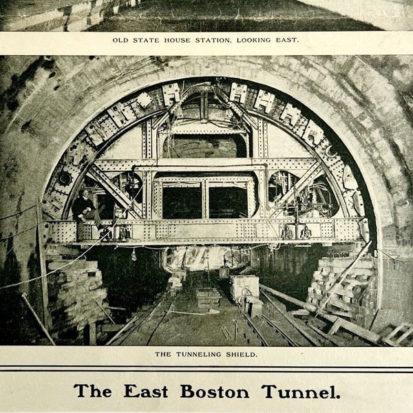 1904 East Boston Tunnel Old State House Print Historical Massachusetts Ephemera