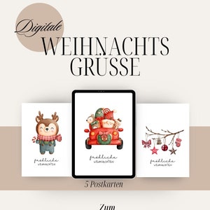 Weihnachtskarten 5er Set Digitaler Download | Digitale Weihnachtsgrüße mit weihnachtlichen Motiven | Fröhliche Weihnachten | Postkarten