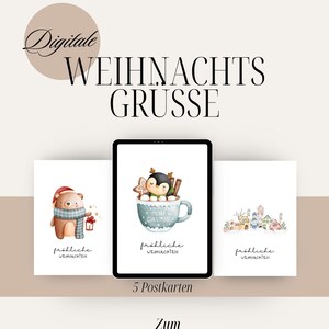 Weihnachtskarten 5er Set Digitaler Download | Digitale Weihnachtsgrüße mit weihnachtlichen Motiven | Fröhliche Weihnachten | Postkarten