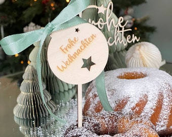 Cake Topper Frohe Weihnachten aus Holz | Weihnachtsdekoration | Kuchendekoration Weihnachten | Cake Topper Merry Christmas | Tortenstecker