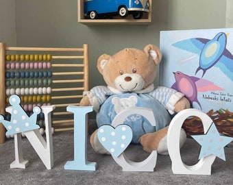 Babygeschenk Geburt Junge | Holzbuchstaben Kinderzimmertür | Wandbuchstaben aus Holz 3D | Babygeschenk Geburt personalisiert | Türschild