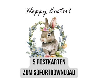 Digitaler Download | Postkarte Ostern | 5 Vorlagen Oster Grüße | Brief an den Osterhasen | Ostergeschenke Ideen | Digitale Postkarte Ostern