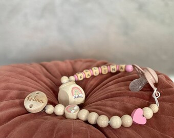 Schnullerkette mit Namen Mädchen | Regenbogen | Schnullerkette personalisiert | Babygeschenk Geburt personalisiert | Geschenk zur Geburt