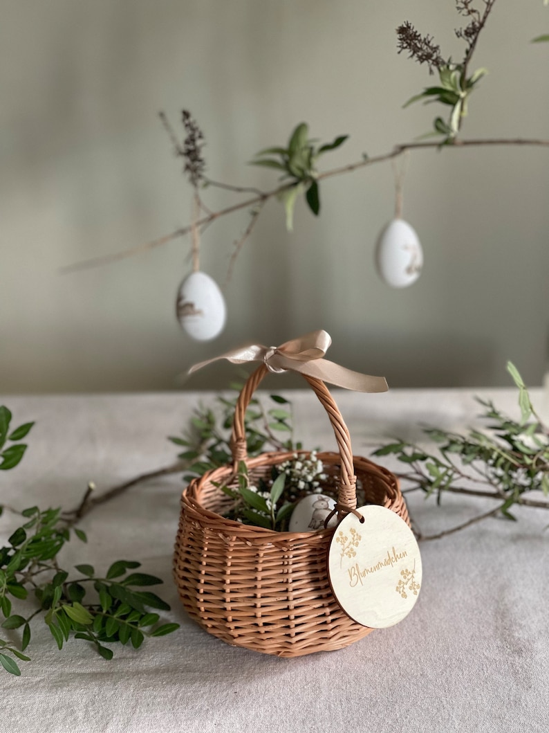 Rattan Blumenkorb - Naturmaterial Handgeflochten - 55x52x39 Cm - Hochzeitskorb Für Blumenmädchen & Deko