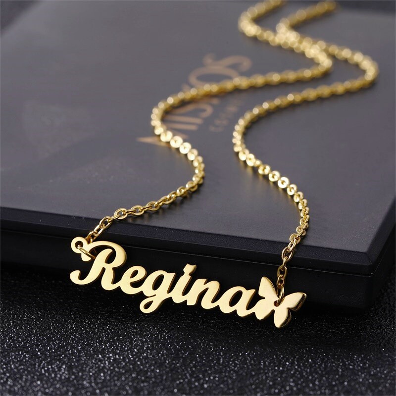 Personalized Necklace Gold Name Necklace with Butterfly Silver Etsy