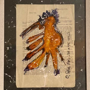 Opera d'arte antica unica Dialogo del tempo Disegno originale su carta d'epoca