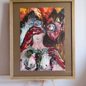 Carta del Tarot del Diablo - Pintura mística en acrílico y acuarela. Arte oculto para decoración esotérica. Obra de arte mural. Regalo original para coleccionistas.