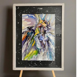 Angelo Acquerello Astratto Spirituale Opera d'Arte. Dipinto Celeste Sognante. Arte Murale Contemporanea. Arredamento Surreale per la Casa. Espressivo Regalo Unico