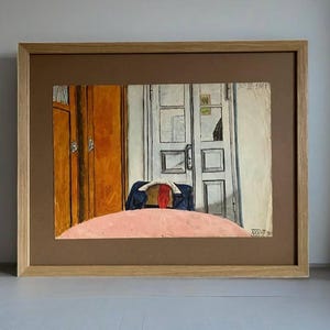 Arte d'infanzia sovietica vintage del 1961 - Illustrazione di una stanza retrò - Nostalgia di metà secolo - Opera d'arte originale del 1961. Arte nostalgica. Per collezionisti.