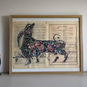Opere d'arte antiche su carta – Dipinto popolare ucraino con creatura mitologica. Arte murale vintage. Arredamento per la casa unico nel suo genere. Regalo insolito
