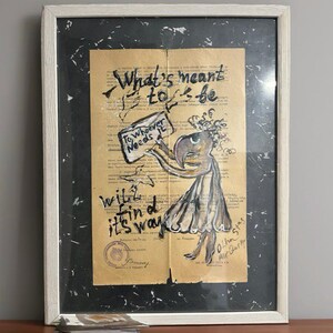 Arte surreale con tecniche miste su lettera vintage del 1941, illustrazione fantasy, detto ispiratore. Opera d'arte filosofica. Regalo originale. Decorazione da parete