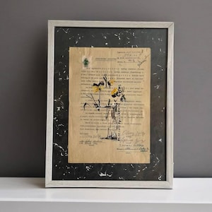 Arte delle lettere d'epoca della seconda guerra mondiale del 1942: collage di fiori secchi su carta anticaDecorazione da pareteArte da collezioneIdea regalo unica