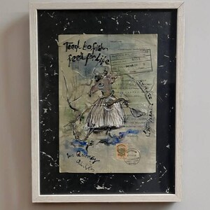 Arte mista stravagante su carta vintage - Illustrazione surreale - Personaggio fantasy eccentrico. Dipinto fantasy Collage originale Regalo unico