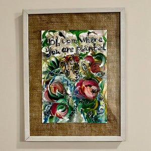 Dipinto floreale con tecniche miste. Arte murale ispiratrice, decorazioni per la casa in acrilico e acquerello. Opere d'arte astratte con fiori contemporanei. Regalo unico.