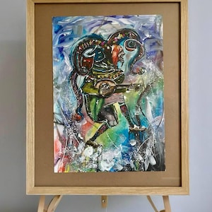 手作りのタロットアート - 愚者カード - 気まぐれで神秘的な水彩画。壁アート作品。コレクター向けの珍しいギフト。