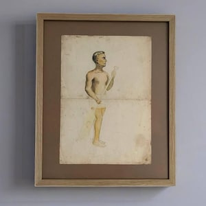Disegno d'epoca bifacciale 1961– Antica opera d'arte su carta, rara opera d'arte da parete da collezione. Regalo insolito per collezionisti di antiquariato