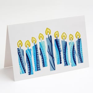 Carte de Hanoukka peinte à la main avec un motif bougie | Carte de voeux unique pour les fêtes