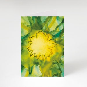 Tarjeta de flores de acuarela / Pintura abstracta de crisantemo en una tarjeta de notas en blanco / Donación benéfica del 15%