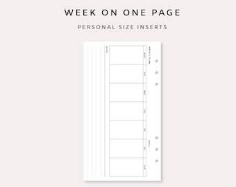 Week on one Page Personal Printable  - Undated Weekly Planner Insert | Horizontal Weekly Template | Minimal Weekly Layout | Week on 1 page