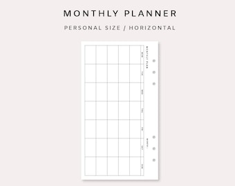 Mes en una página sin fecha - Planificador mensual Insertar personal / Mes en 1 página Horizontal / Planificador mensual sin fecha / Simple y minimalista