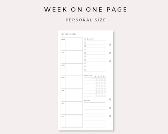 Weekly Planner Printable Personal - Week on one page | Weekly Agenda | Weekly Tracker | Weekly Schedule | Weekly Planner Insert | Minimalist