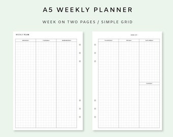 Weekly Planner Printable 2 Page - Week on two Pages | Weekly Planner Vertical Inserts | Weekly Template | Undated Weekly A5 | Minimalist