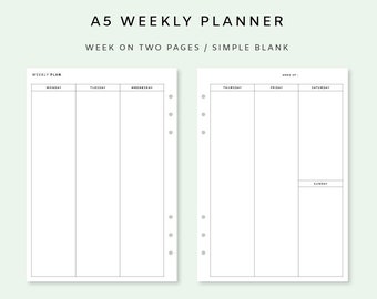 Wochenplaner Printable Vertikal - Woche auf zwei Seiten | Vertikale Wochenplaner Einsätze | Minimalistisch | Wochenvorlage A5 | Wochenplan
