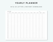Yearly Planner Printable A4 & US Letter Size - Yearly Overview | At a Glance Yearly | Yearly Agenda | Yearly Tracker | Undated Yearly Plan